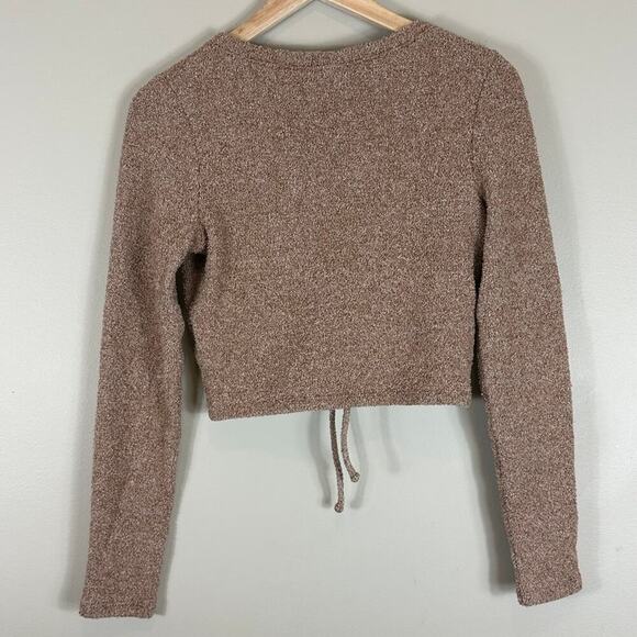 Wild Fable Cozy Brown V-Neck Ruched Knit Sweater - Picture 4 of 6